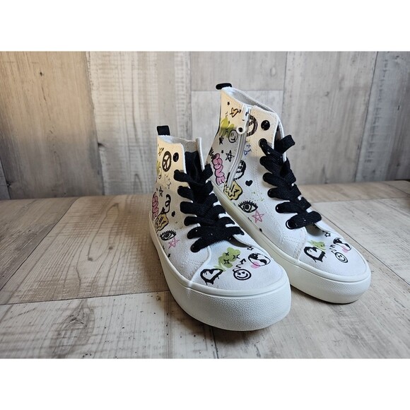 Art Class Kids High Top Sneakers Size 2 Youth White Black Zip Lace Converse Sty - Picture 2 of 8